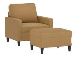 Sillón con taburete terciopelo marrón 60 cm