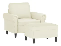Sillón con taburete terciopelo crema 60 cm