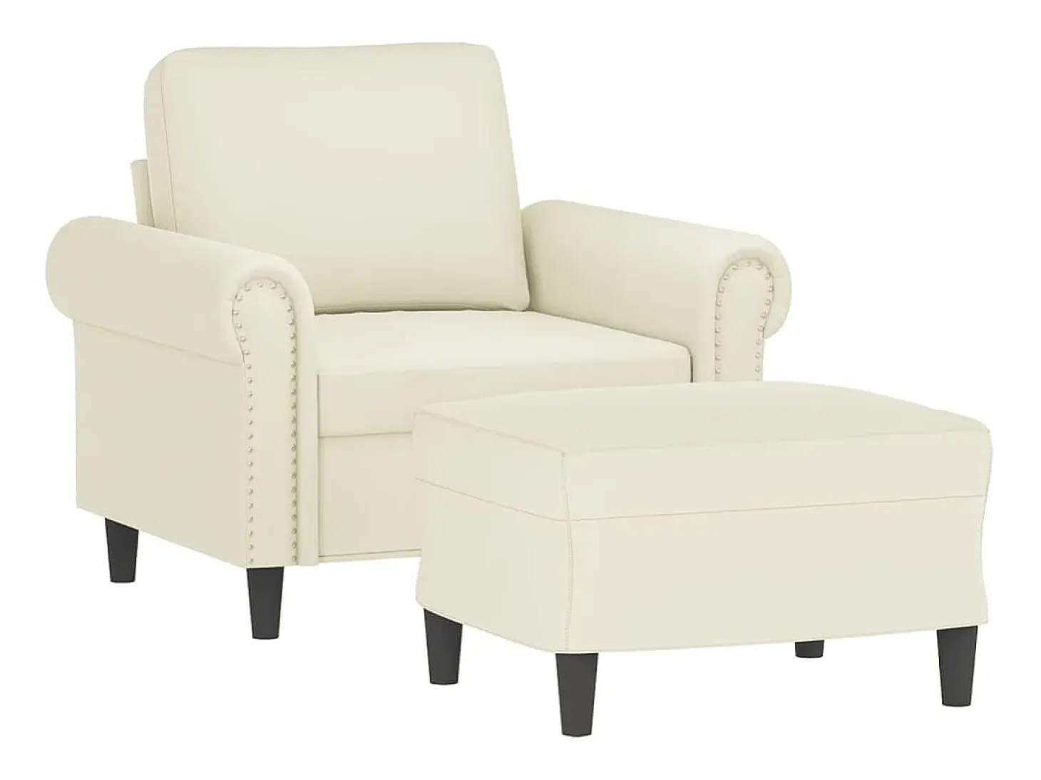 Sillón con taburete terciopelo crema 60 cm
