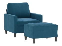 Sillón con taburete terciopelo azul 60 cm