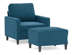 Sillón con taburete terciopelo azul 60 cm