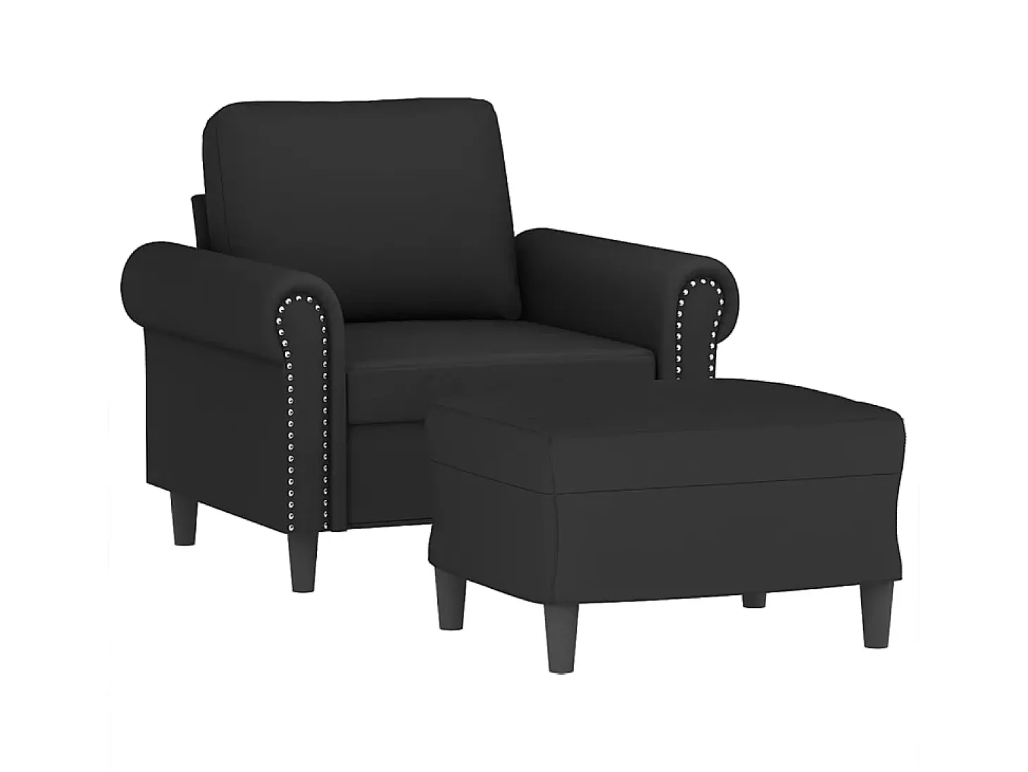 Sillón con taburete terciopelo negro 60 cm