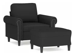 Sillón con taburete terciopelo negro 60 cm