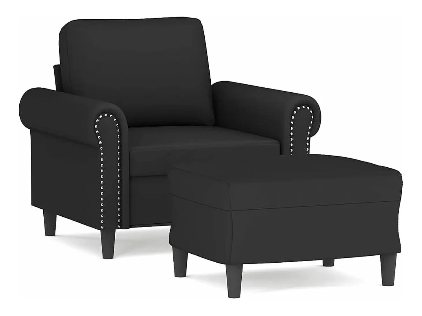 Sillón con taburete terciopelo negro 60 cm