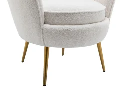 Sillón concha de tela bouclé blanco patas de metal LALEA
