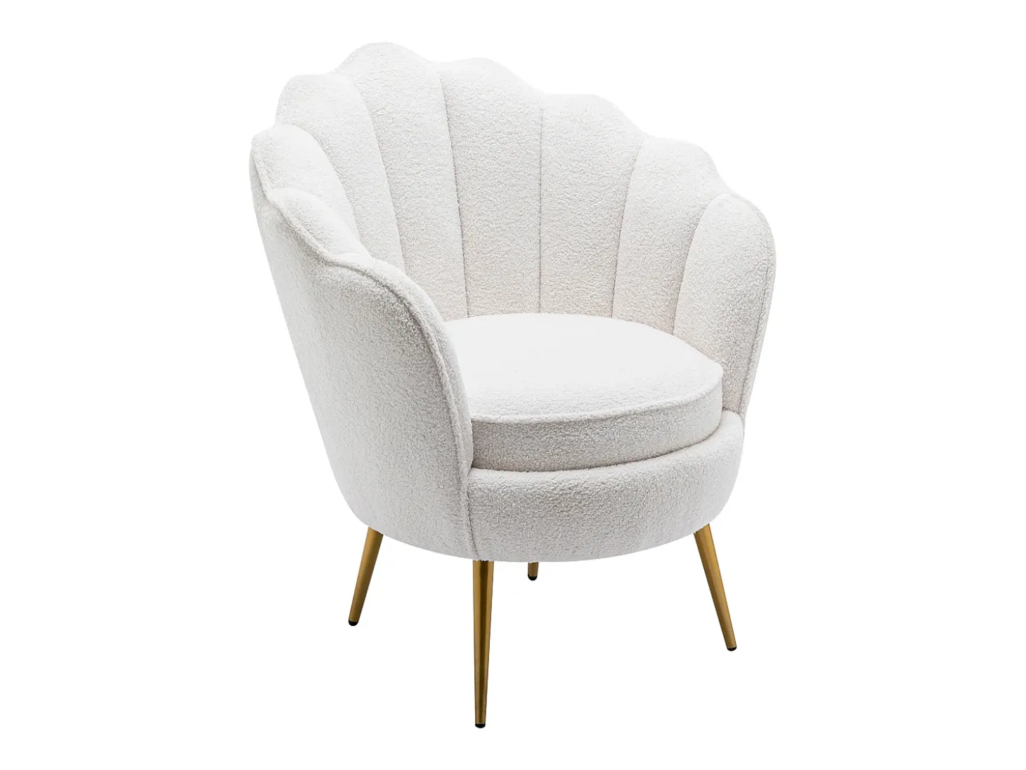 Sillón concha de tela bouclé blanco patas de metal LALEA