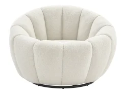 Sillón concha giratorio en tela bouclé color blanco COSSATO