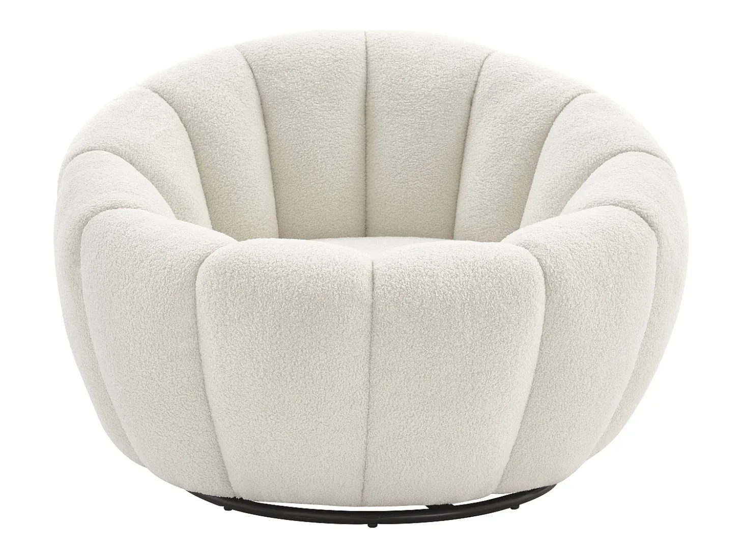 Sillón concha giratorio en tela bouclé color blanco COSSATO