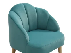 Sillón concha para niños de terciopelo azul con patas de efecto madera COBACA