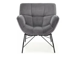 Sillón contemporáneo de terciopelo gris con patas de metal negro de diseño BRIAC