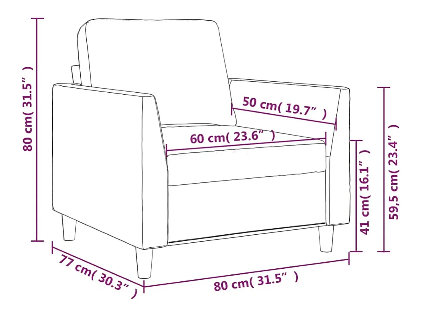 Sillón Crema 60 cm Piel Sintética