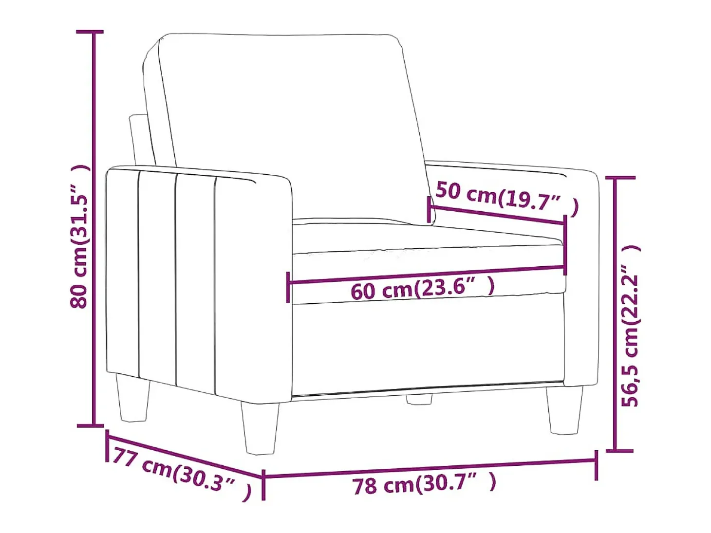 Sillón cuero sintético negro 60 cm