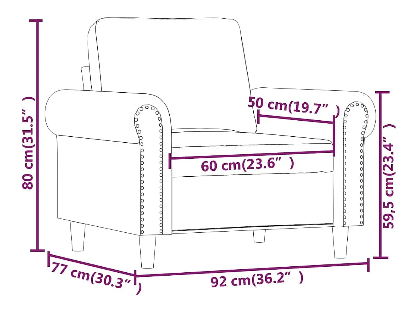 Sillón cuero sintético rojo tinto 60 cm
