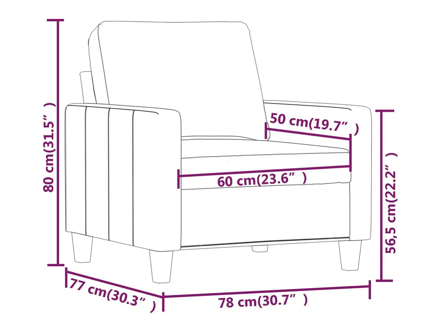 Sillón cuero sintético rojo tinto 60 cm