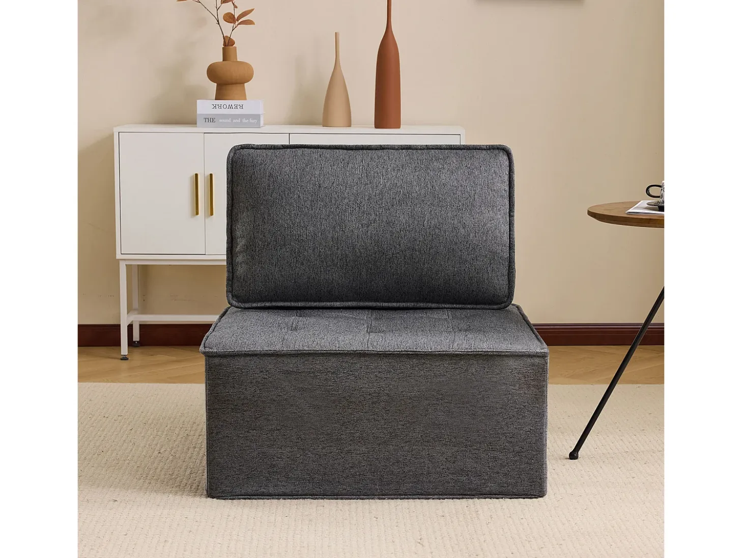 Sillón de 1 plaza en lino gris oscuro con respaldo acolchado - Estilo moderno - Para dormitorio o salón