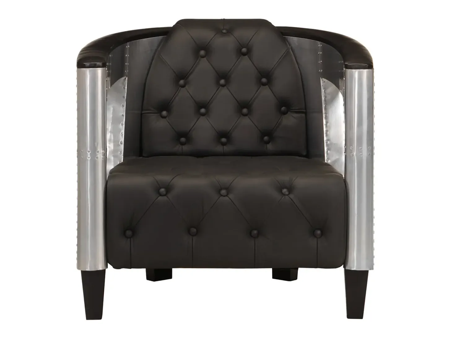 Sillón de aviador de cuero auténtico negro