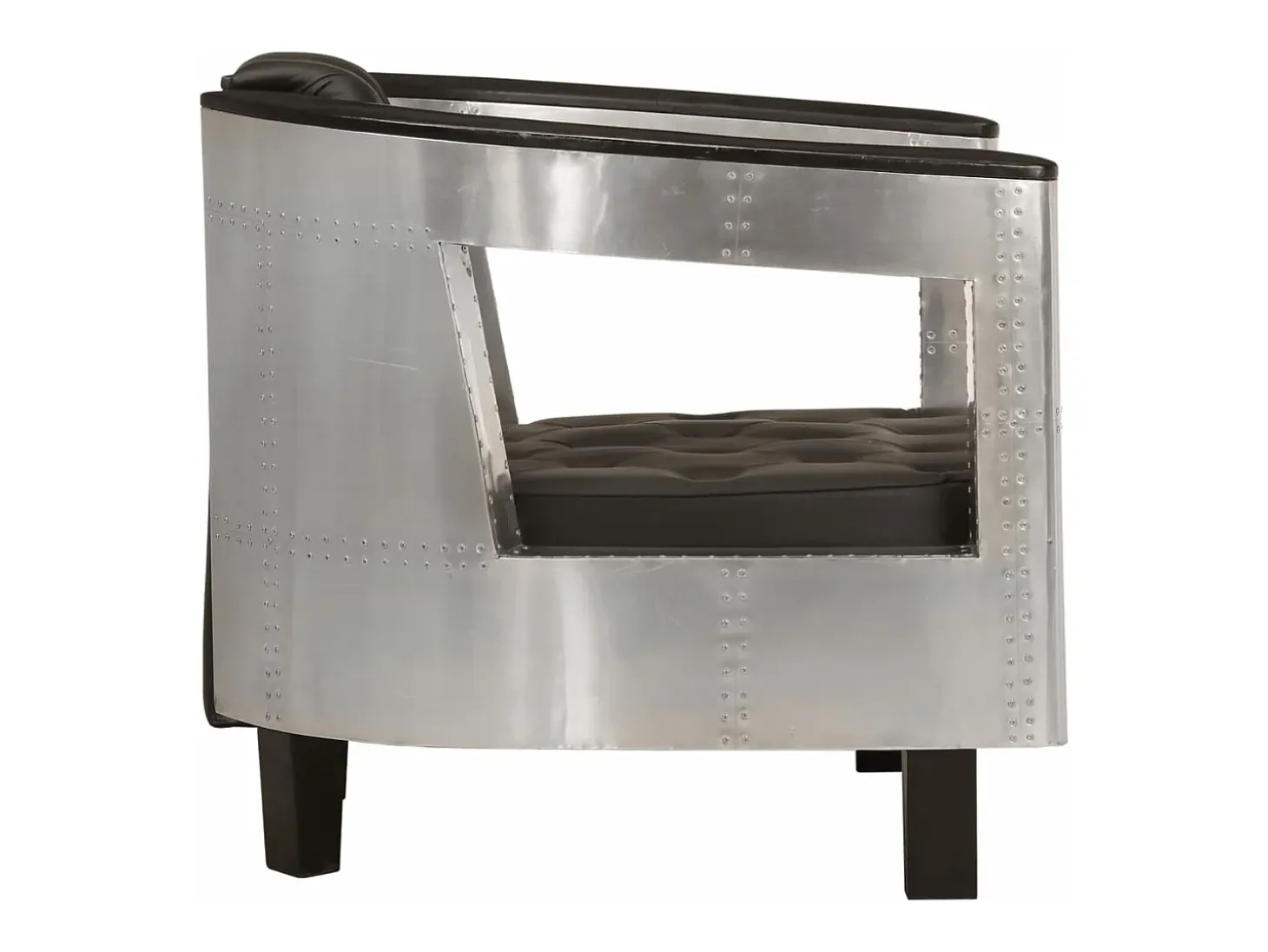 Sillón de aviador de cuero auténtico negro