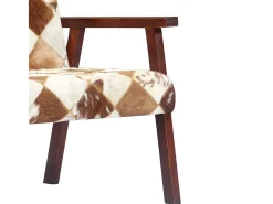 Sillón de cuero auténtico de cabra blanco y marrón