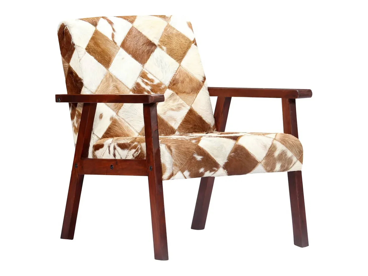 Sillón de cuero auténtico de cabra blanco y marrón
