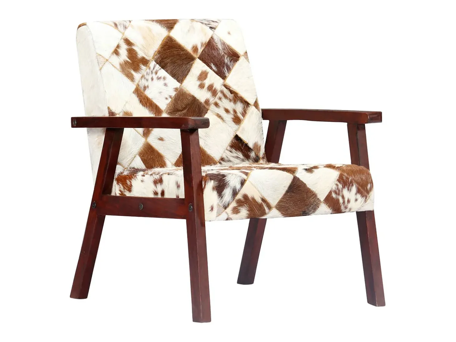 Sillón de cuero auténtico de cabra blanco y marrón