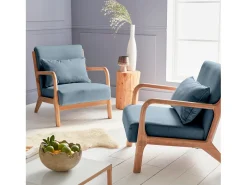 Sillón de diseño de madera y tela azul