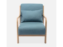 Sillón de diseño de madera y tela azul