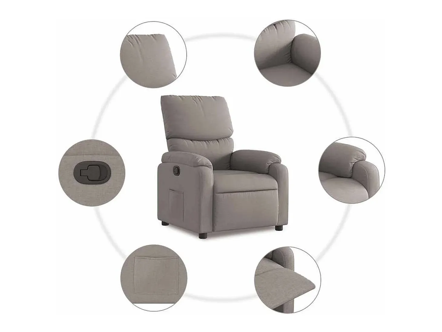 Sillón de relax | Silla | Sillón reclinable de tela gris taupe SHL2860