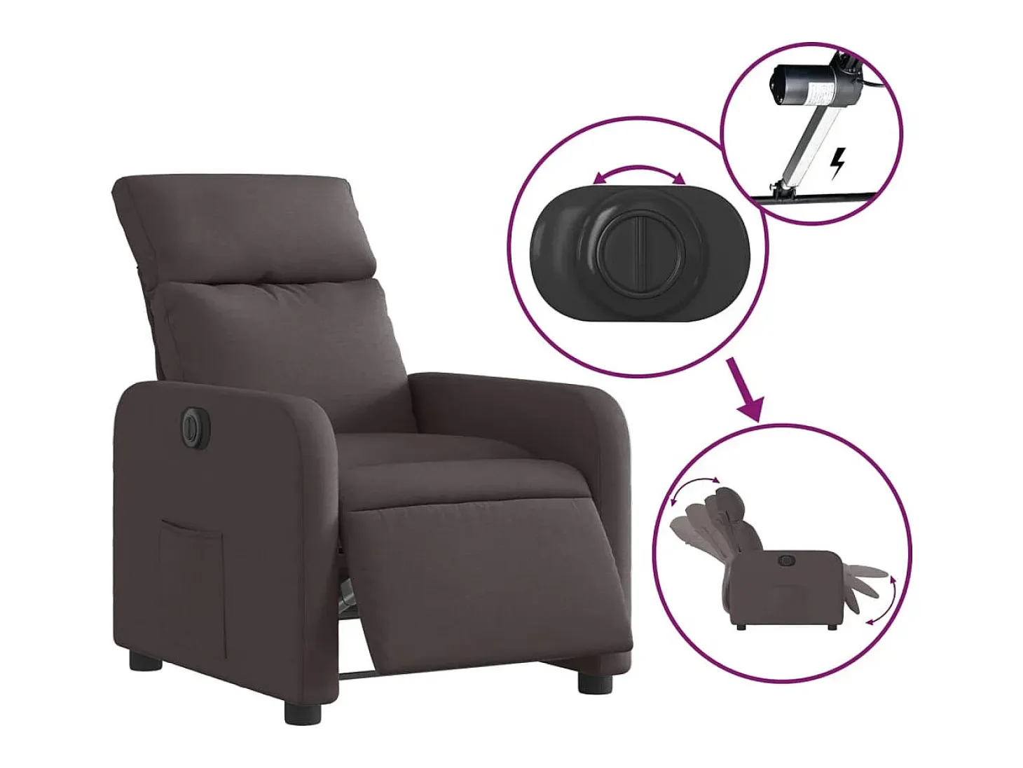 Sillón de relax | Silla | Sillón reclinable eléctrico tela marrón oscuro SHL3804
