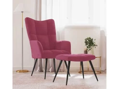 Sillón de relax | Silla de relax con taburete terciopelo rojo tinto SHL3204
