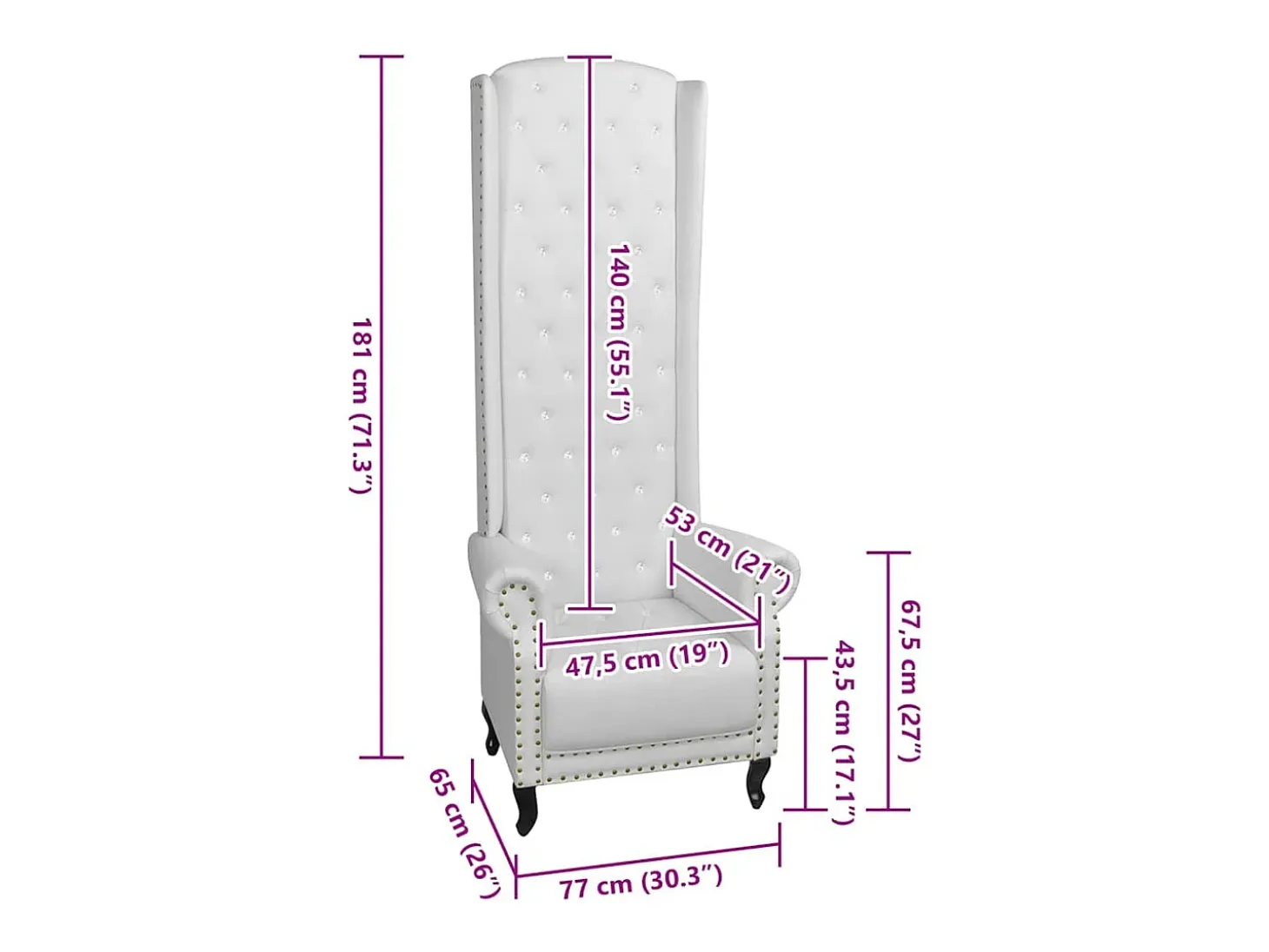 Sillón de respaldo alto cuero sintético blanco