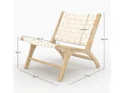 Sillón de teca y cuero trenzado blanco - Kuna