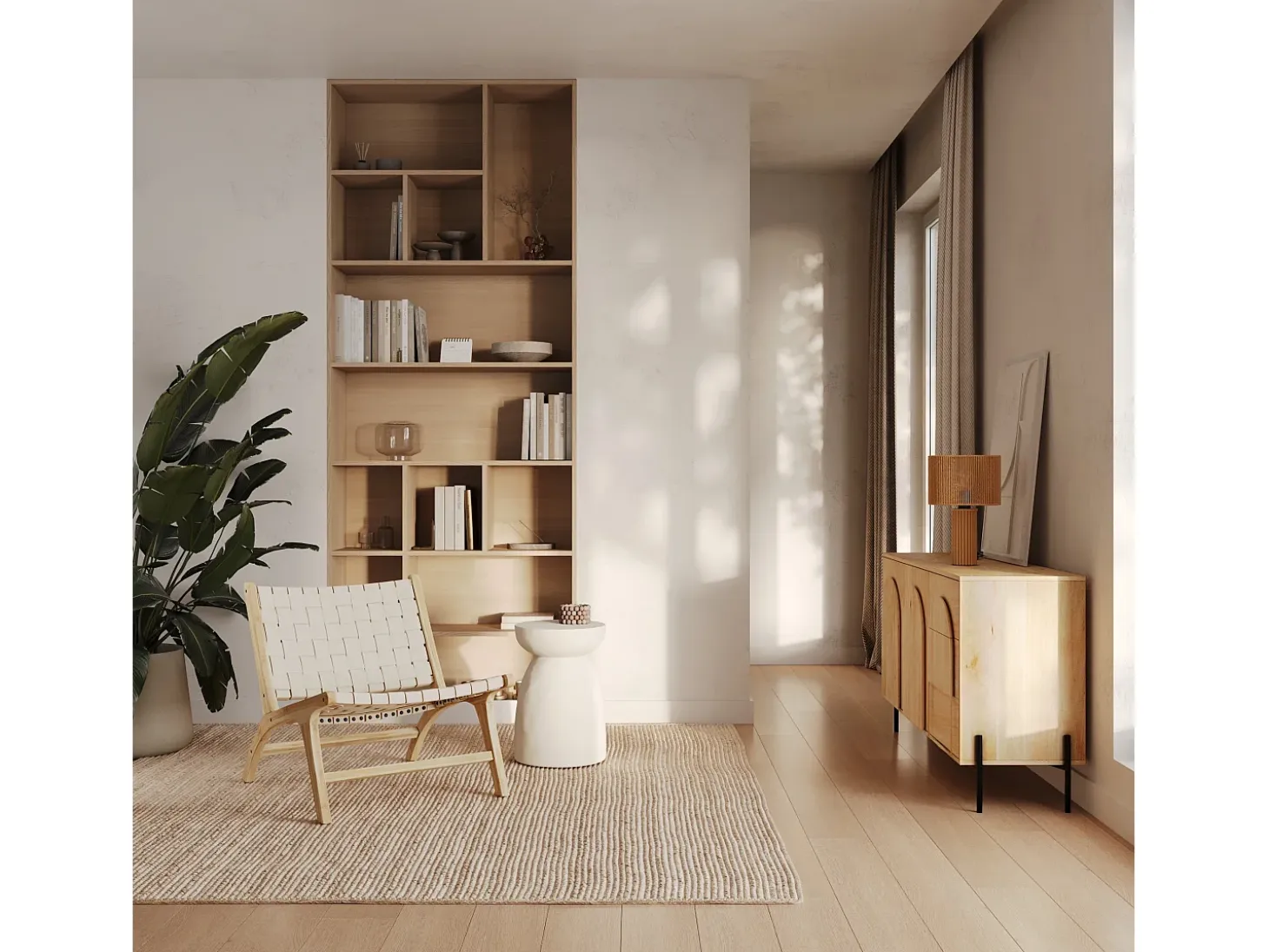 Sillón de teca y cuero trenzado blanco - Kuna
