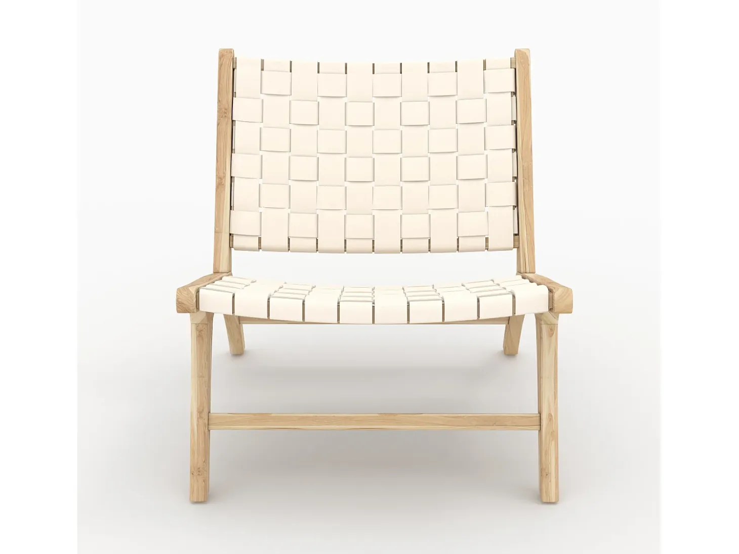 Sillón de teca y cuero trenzado blanco - Kuna