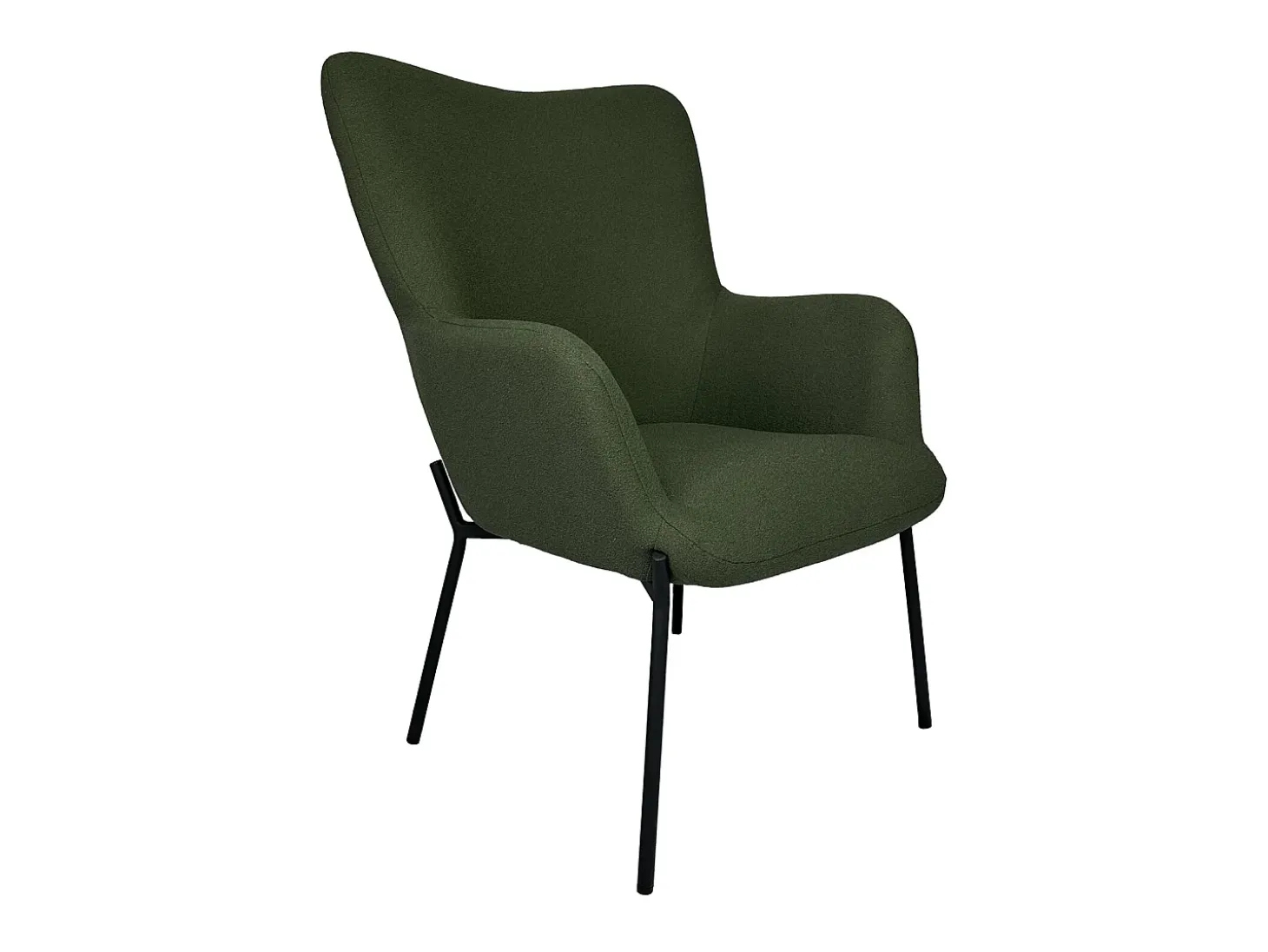 Sillón de tejido bouclé tela verde caqui con reposapiés EIRA
