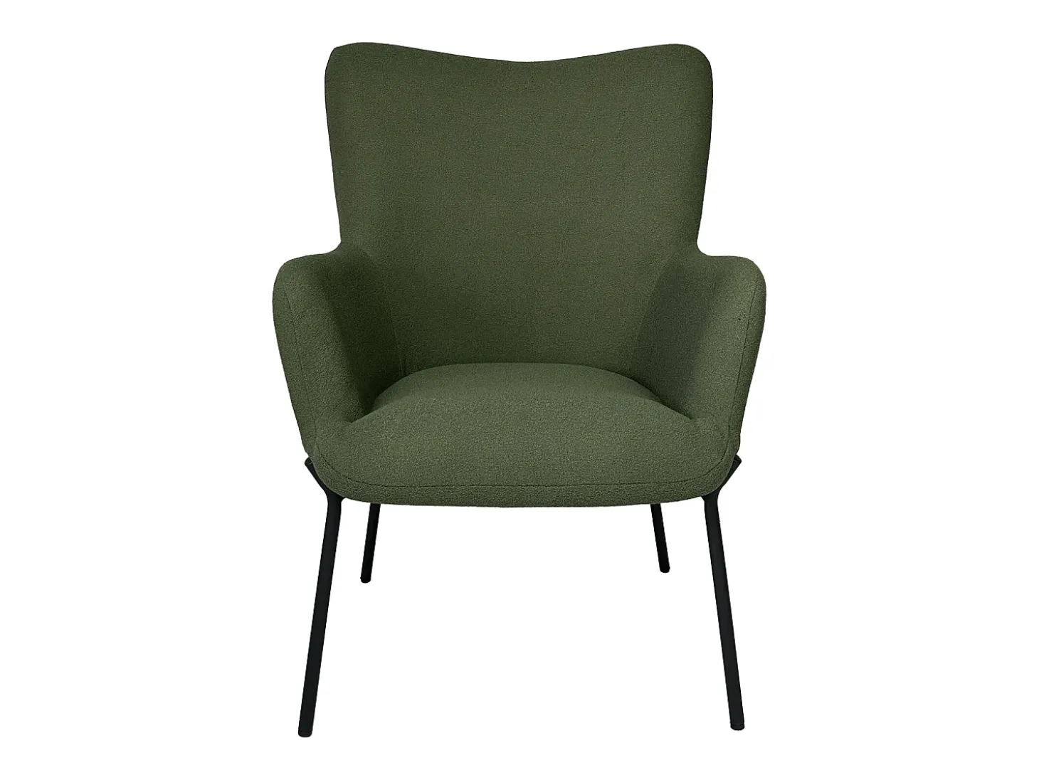 Sillón de tejido bouclé tela verde caqui con reposapiés EIRA