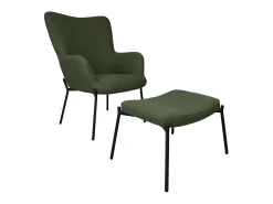 Sillón de tejido bouclé tela verde caqui con reposapiés EIRA