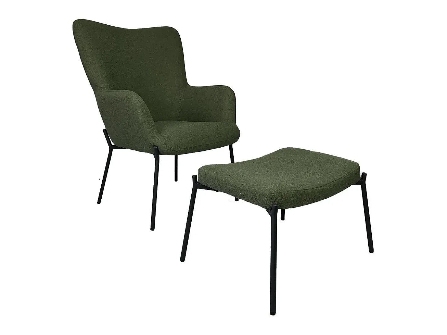 Sillón de tejido bouclé tela verde caqui con reposapiés EIRA