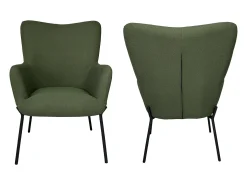 Sillón de tejido bouclé tela verde caqui con reposapiés EIRA