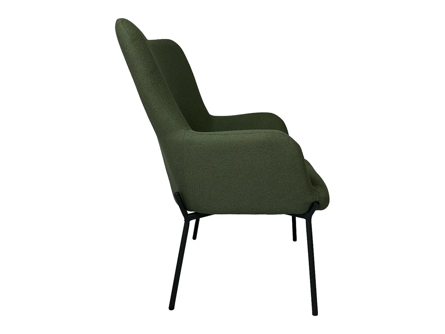 Sillón de tejido bouclé tela verde caqui con reposapiés EIRA