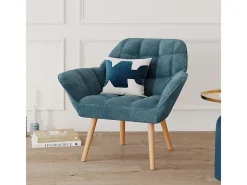 Sillón de tela azul con patas de madera - Simba