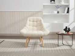 Sillón de tela beige estilo escandinavo capitoné LUOSTO