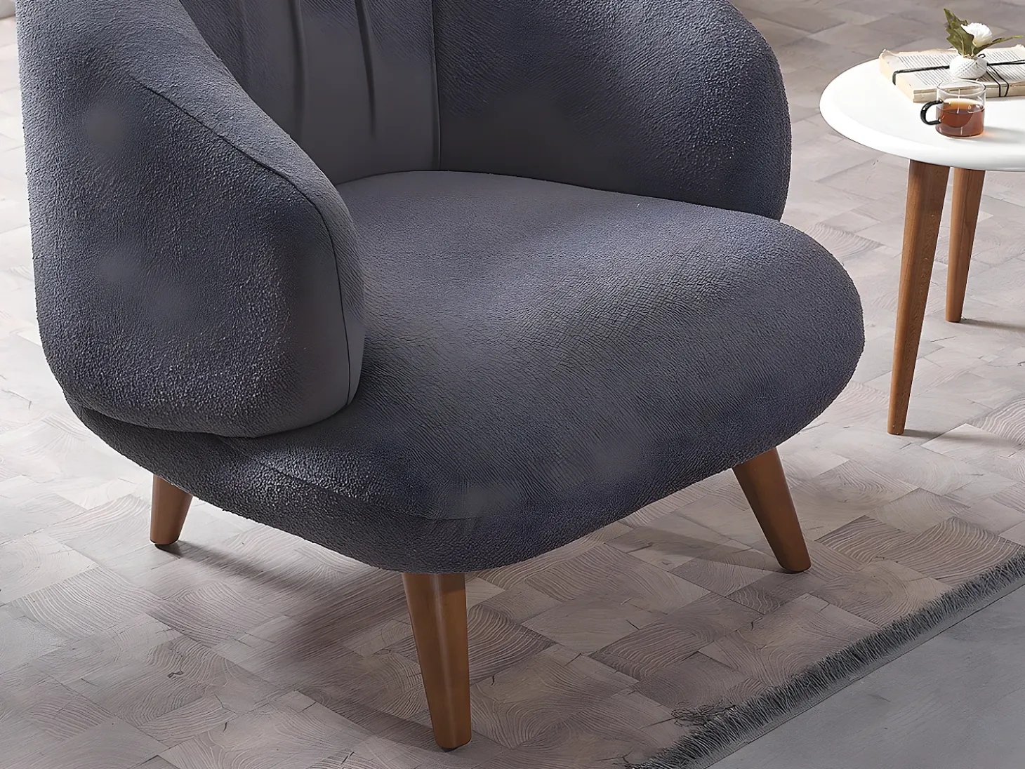 Sillón de tela bouclette antracita. Estilo design. JANINA