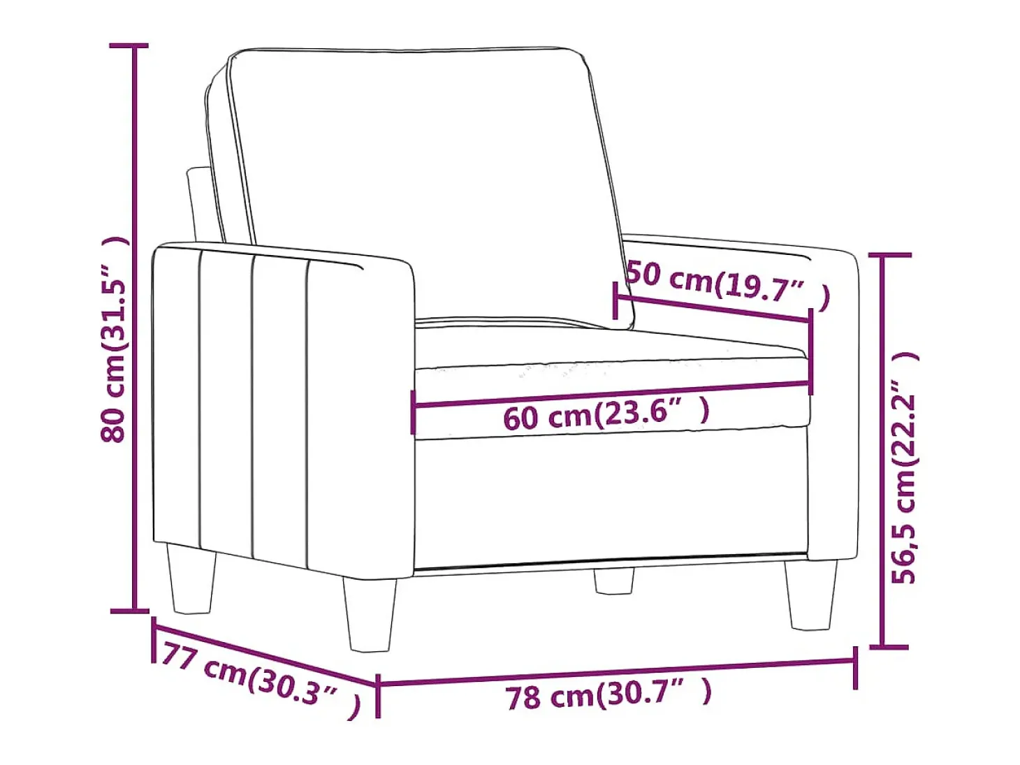 Sillón de tela marrón 60 cm