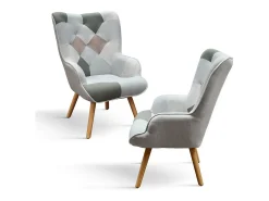 Sillón de tela multicolor con patas de madera - HAVANA