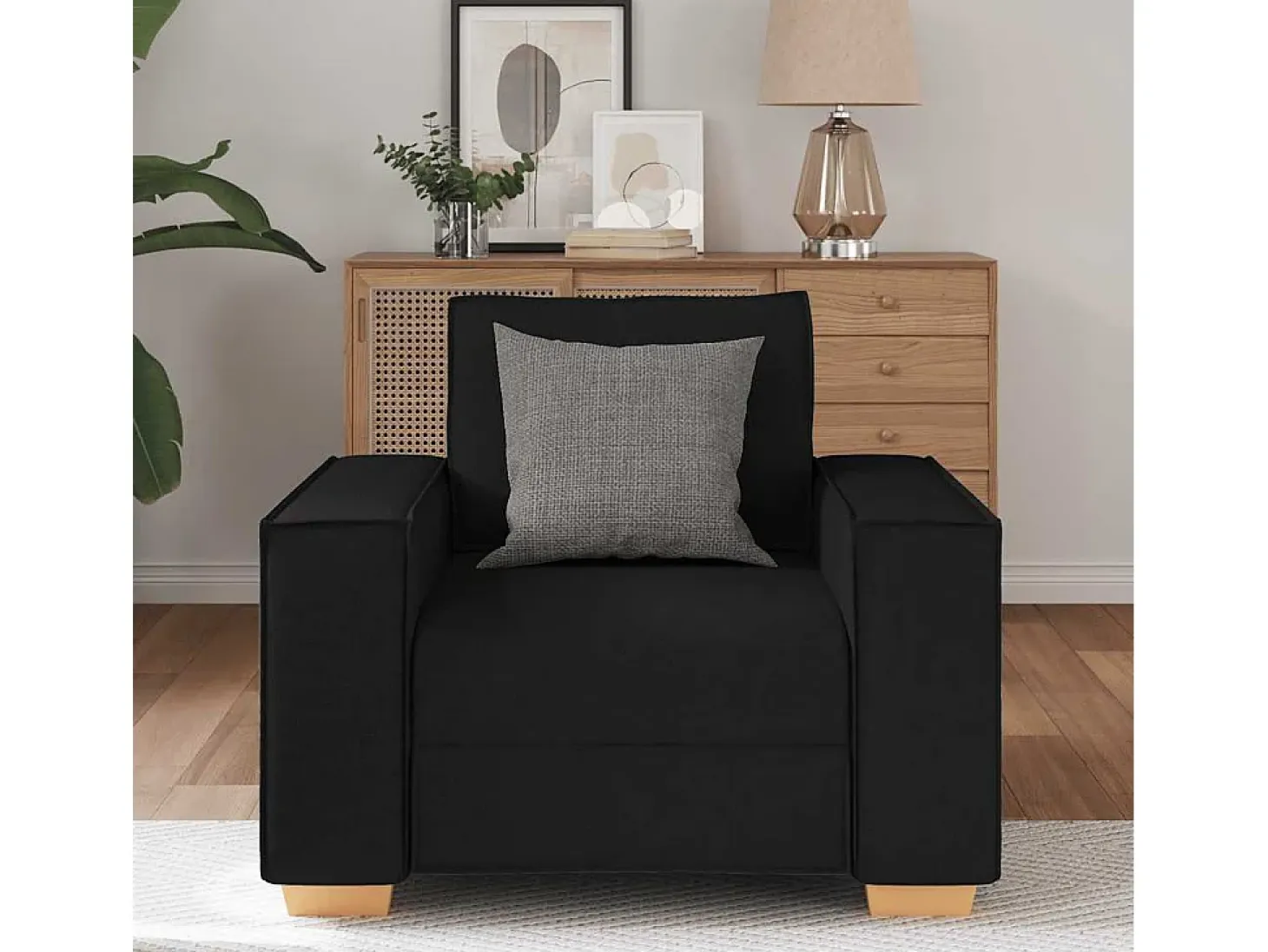 Sillón de tela negra de 60 cm