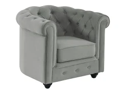 Sillón de terciopelo color gris plata CHESTERFIELD
