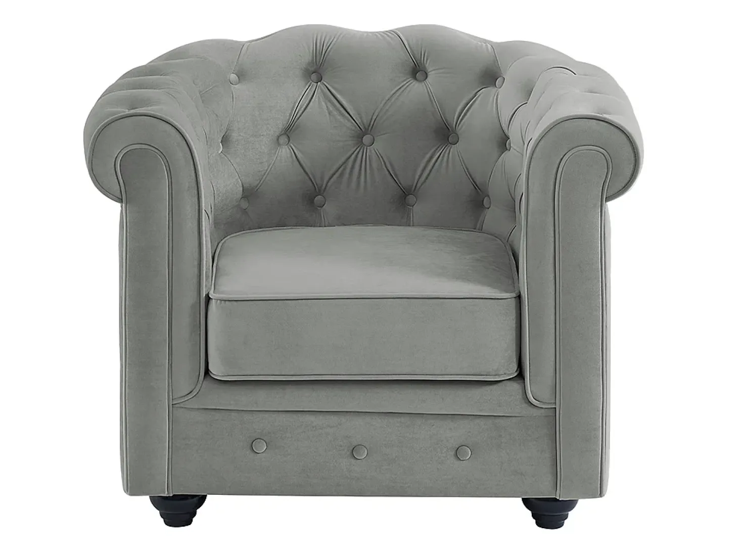 Sillón de terciopelo color gris plata CHESTERFIELD