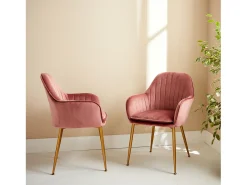 Sillón de terciopelo con patas de metal, set de 2 rosa viejo