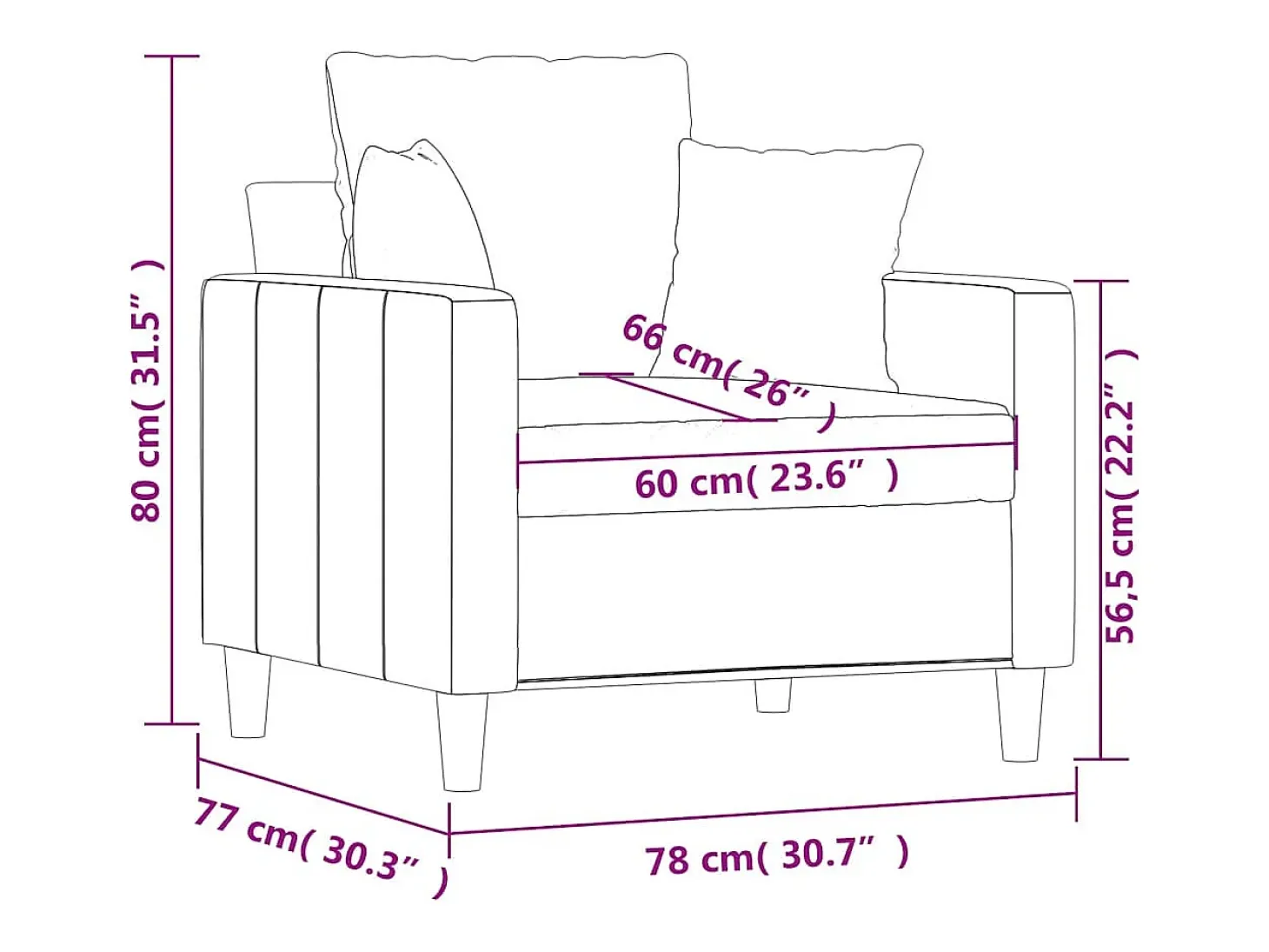 Sillón de terciopelo marrón 60 cm