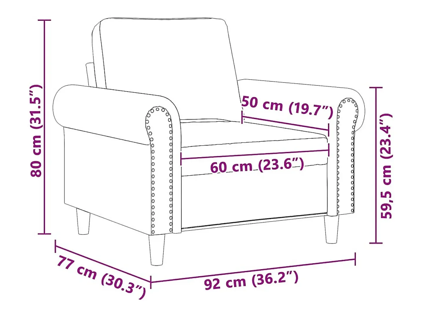 Sillón de terciopelo negro 60 cm